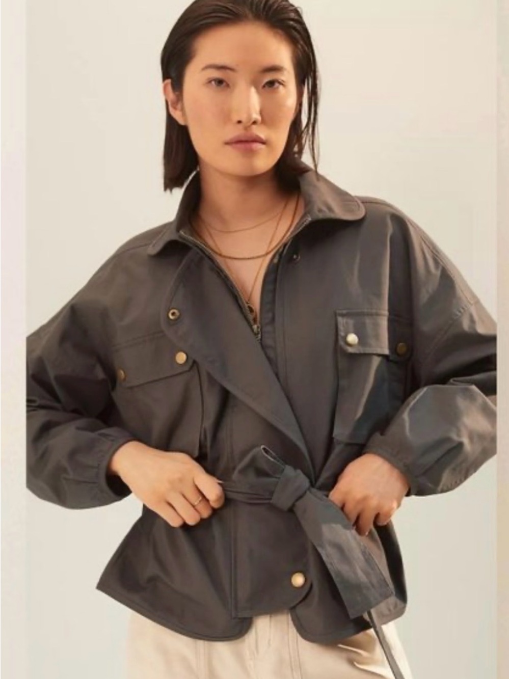 Anthropologie Mare Mare Olive Green Utility Cape Jacket Size M NWT